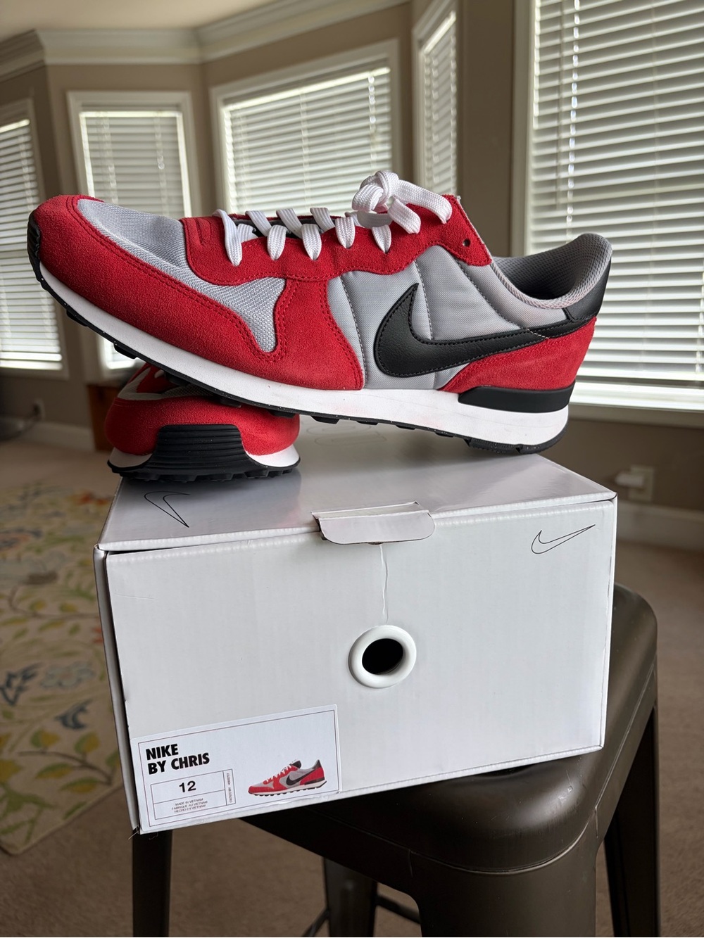 Custom Nike Internationalist UGA Red, Black & Gray Sneakers with Black Swoosh